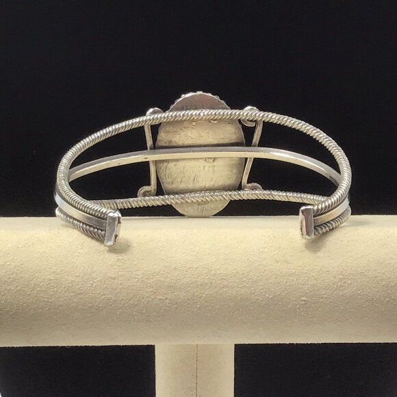 Sterling Silver Onyx Cuff Bracelet Vintage 29.7 Gms Size 7”